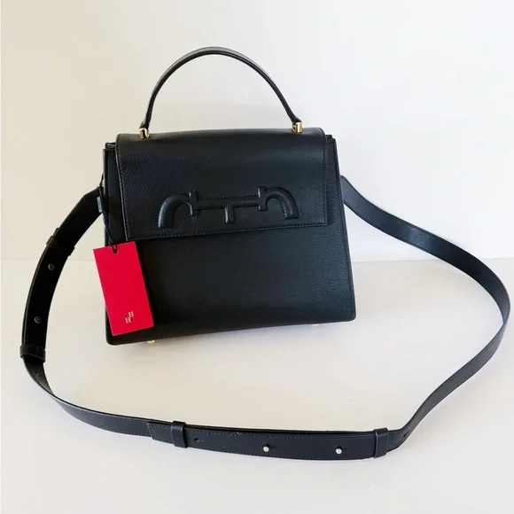 Carolina Herrera Doma Signature Satchel Medium Black Leather Handbag - NWT - Picture 2 of 14